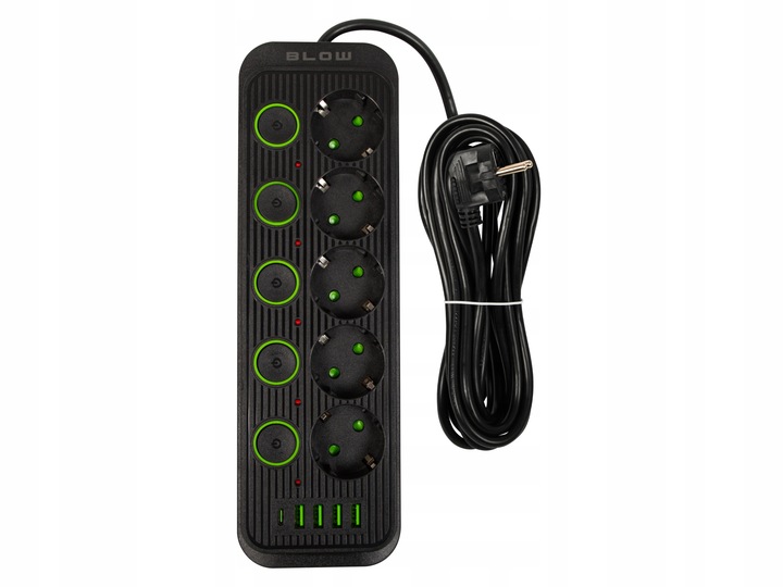 PRZEDŁUŻACZ LISTWA ZASILAJĄCA ŁADOWARKA 4x USB 5 GNIAZD 5m USB TYP-C