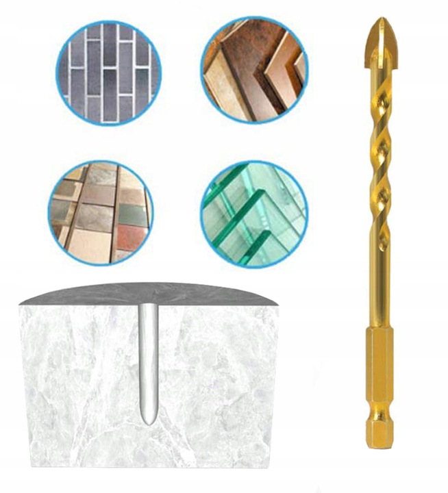 WIERTŁA DO SZKŁA PŁYTEK CERAMIKI GRESU WIERTŁO 3-12MM 7 SZT HEX 1/4"