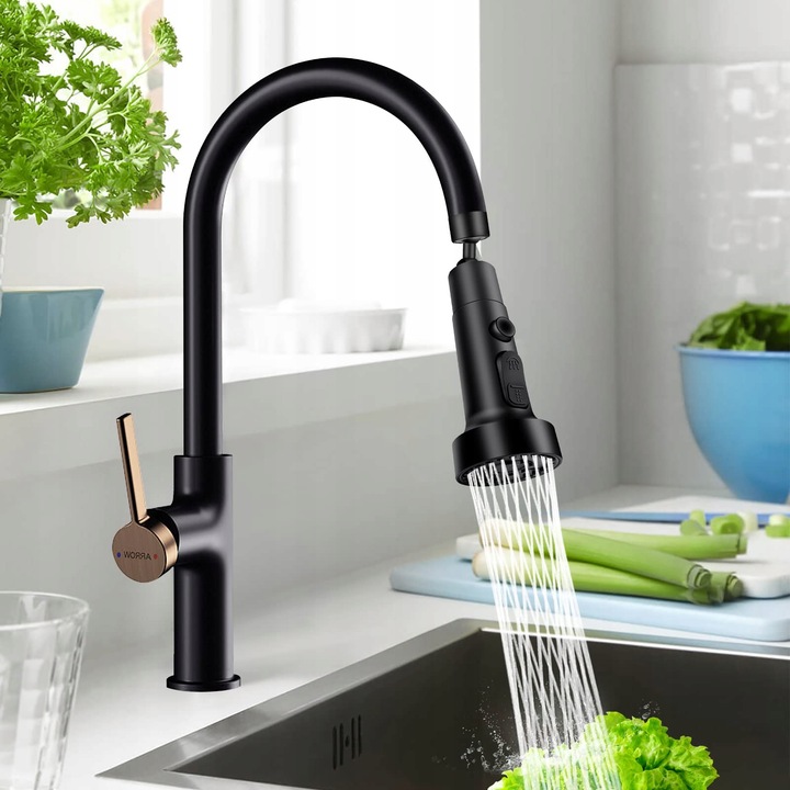 PRZEDŁUŻACZ KRANU KUCHENNEGO AERATOR PERLATOR 3 FUNKCJE 360° CZARNY