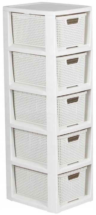 REGAŁ ŁAZIENKOWY BIAŁY SZAFKA 5 PÓŁEK KOMODA ŁAZIENKOWA RATTAN DUŻA