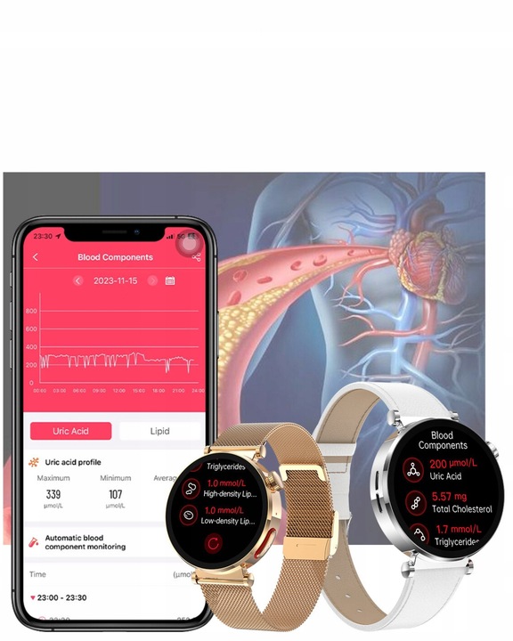 SMARTWATCH ZEGAREK DAMSKI POMIAR CUKRU GLUKOZA EKG HRV CIŚNIENIE MENU PL