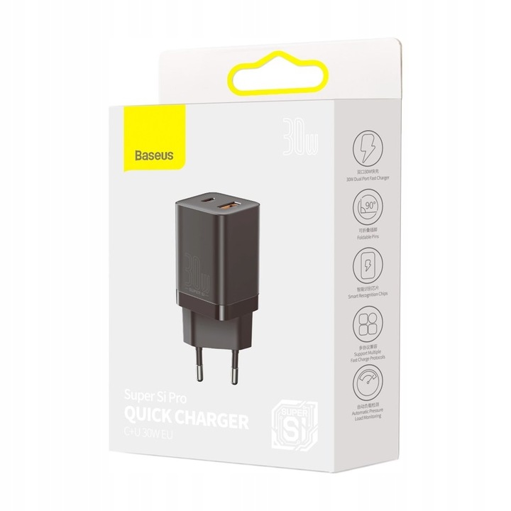 BASEUS SZYBKA ŁADOWARKA SIECIOWA DO TELEFONU 2X USB USB-C 30W PD AFC QC 3.0