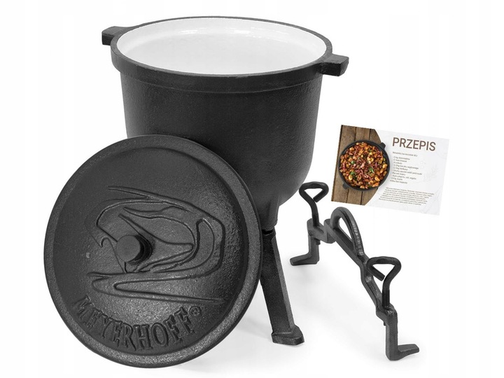 Kociołek ŻELIWNY emaliowany 10L Meyerhoff + GRATIS ŁYŻKA PRAŻONE
