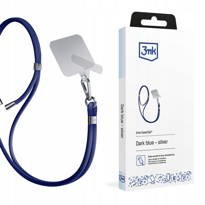 Accessories Dark Blue (silver) - 3mk EasyClip Smycz do telefonu regulowana