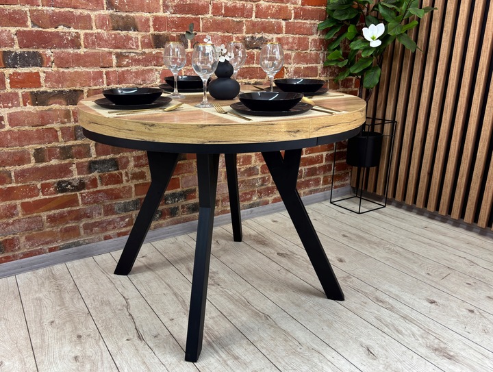 Stół okrągły 100 rozkładany do 200 cm LOFT metalowe nogi gruby blat