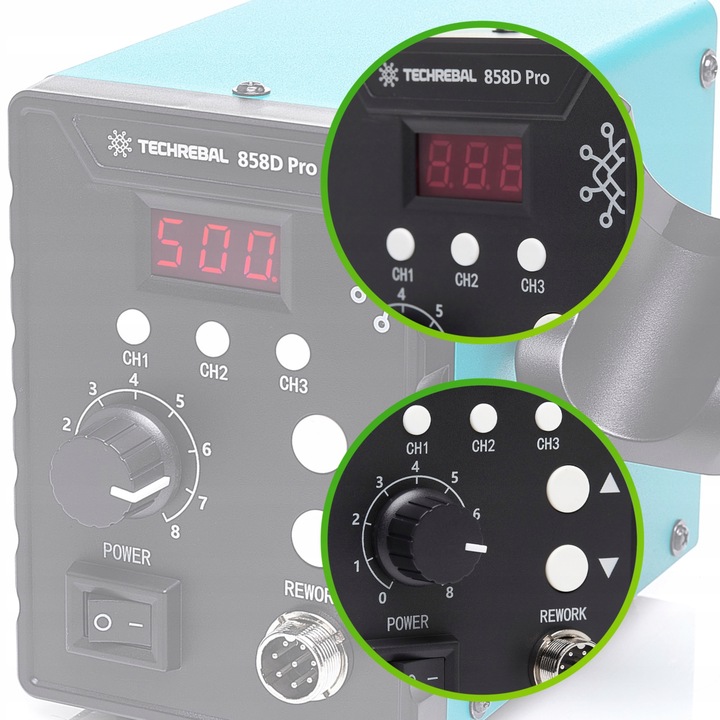 STACJA LUTOWNICZA HOT AIR GORĄCE POWIETRZE TECHREBAL 858D PRO 700W