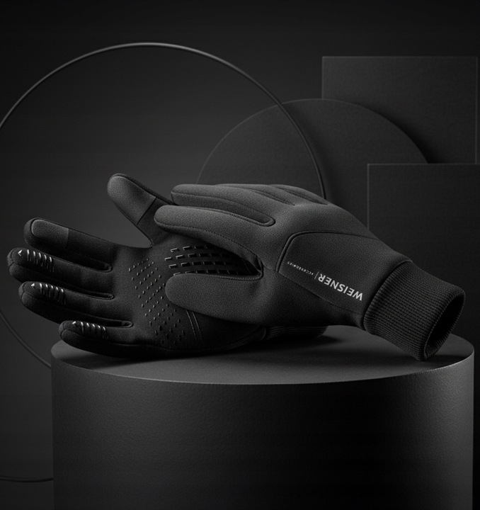 WEISNER GO | RĘKAWICZKI CZARNE MĘSKIE ZIMOWE SAMOCHODOWE ROWEROWE