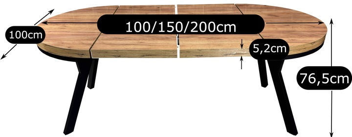 Stół okrągły 100 rozkładany do 200 cm LOFT metalowe nogi gruby blat