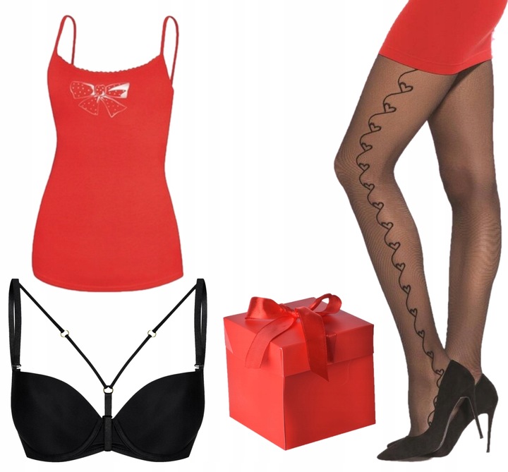 Zestaw na Walentynki gotowy PREZENT w pudełku Gatta rajstopy i koszulka 4-L