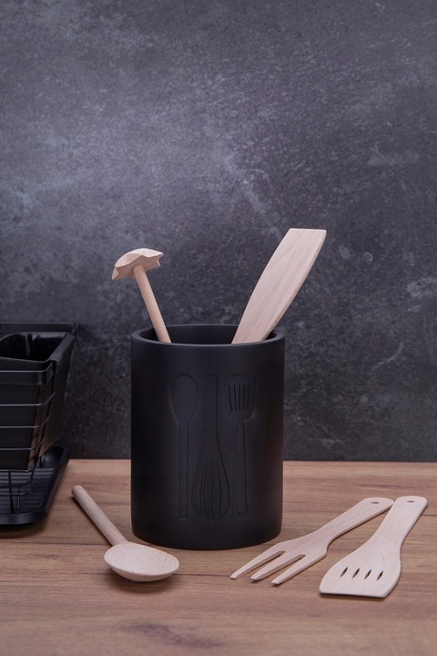 Pojemnik na przybory i akcesoria kuchenne SANDY czarny kamienny