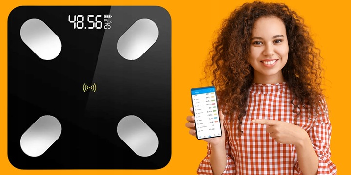 WAGA ŁAZIENKOWA BLUETOOTH SMART 25w1 180Kg ANALITYCZNA INTELIGENTNA +