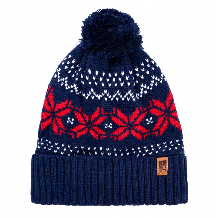 CZAPKA MĘSKA ZIMOWA NORWESKI WZÓR Z POMPONEM CIEPŁA NORWESKA BEANIE