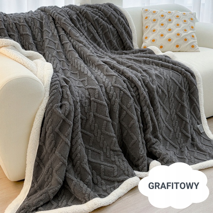 Gruby koc 200x220 pluszowy sweterek z barankiem zimowy kolory narzuta