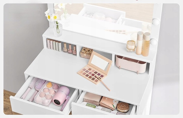 Toaletka kosmetyczna Z LUSTREM I OŚWIETLENIEM LED 2 szuflady 3