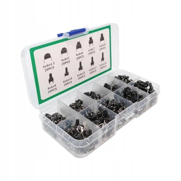 Zestaw XXL Przycisków TACT 200 Sztuk - Tact Switch Micro-Switch Różne Typy