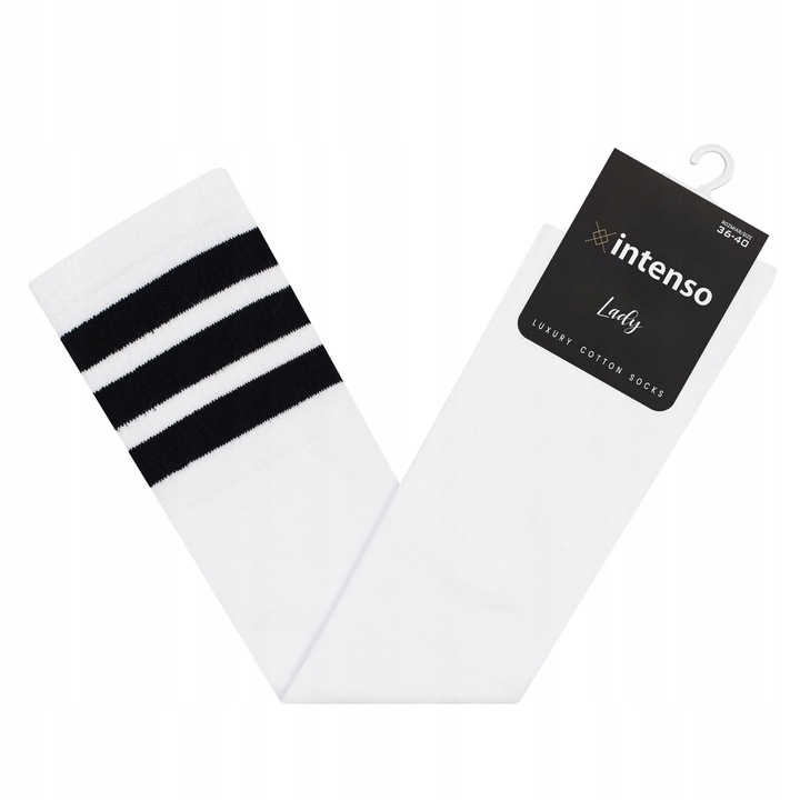Zakolanówki bawełniane Intenso w paski BIAŁE PL