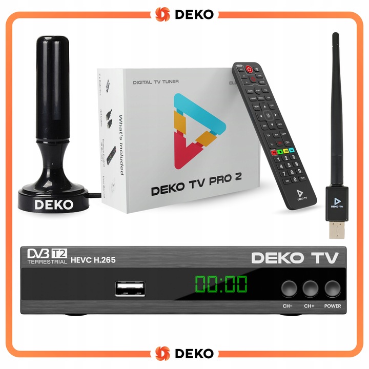 Tuner Dekoder DVBT2 DekoTV PRO2 tv naziemnej DVB-T2 DEKO + Antena RF + Wifi