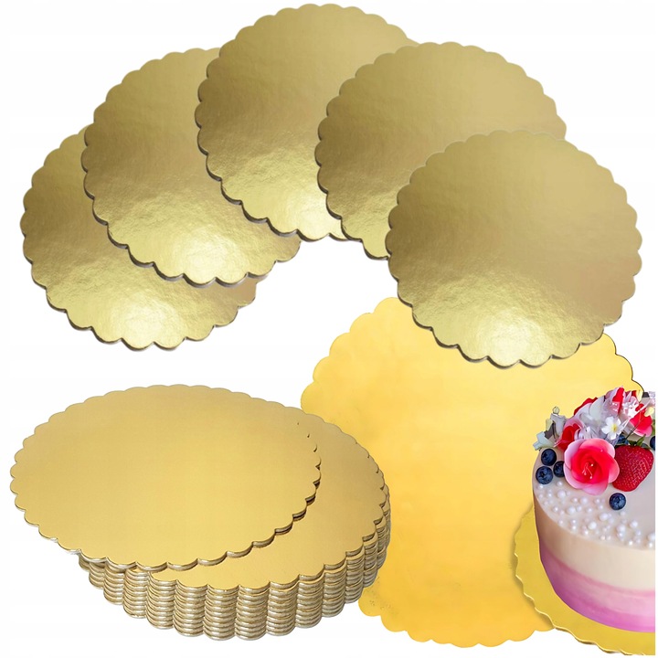 Podkład Pod Tort Złoty Okrągły 30 cm Gruby Karbowany 2000g Fala Wielorazowy