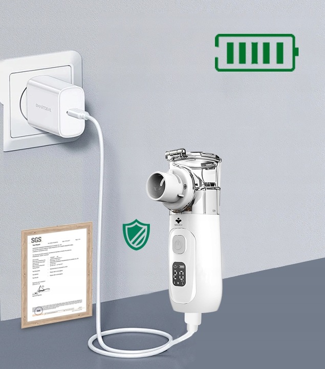 INHALATOR SIATECZKOWY PRZENOŚNY NA AKUMULATOR DLA DZIECI I DOROSŁYCH CICHY