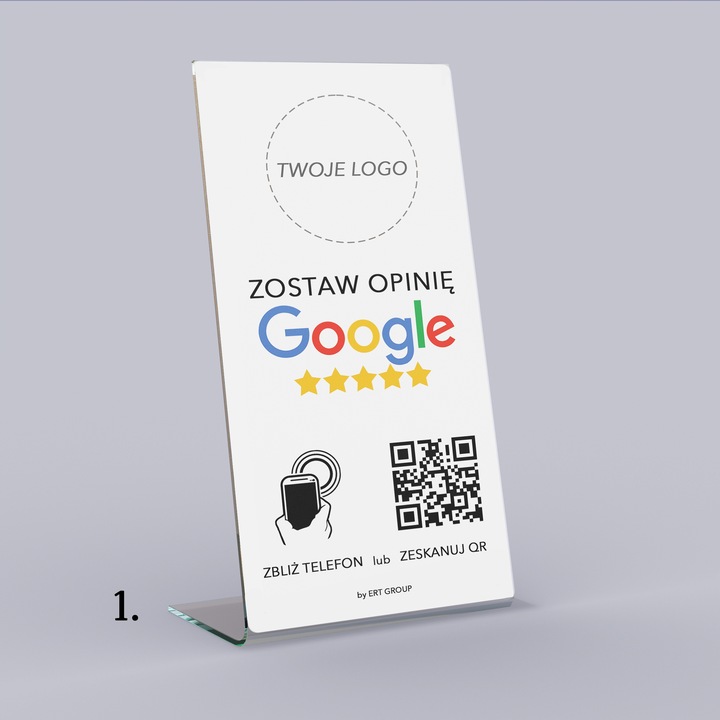Stojak, STAND NFC, Kod QR do opinii Google Tabliczka Prezenter z logo firmy