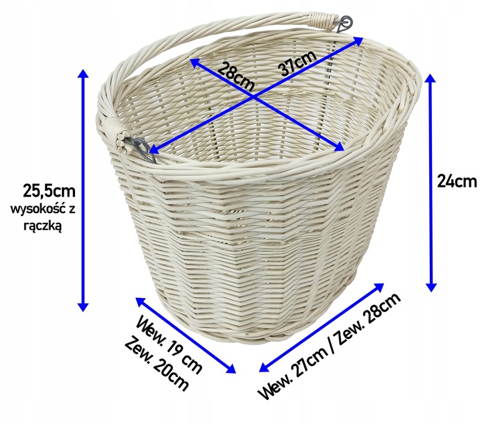 KOSZYK PRZEDNI NA ROWER ZAKUPY DUŻY KOSZ WIKLINOWY ROWEROWY STYLOWY Z1