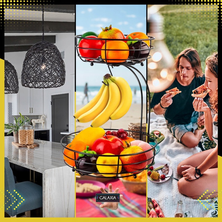 KOSZ NA OWOCE I WARZYWA Koszyk Stojak Piętrowy Czarny Dwupoziomowy