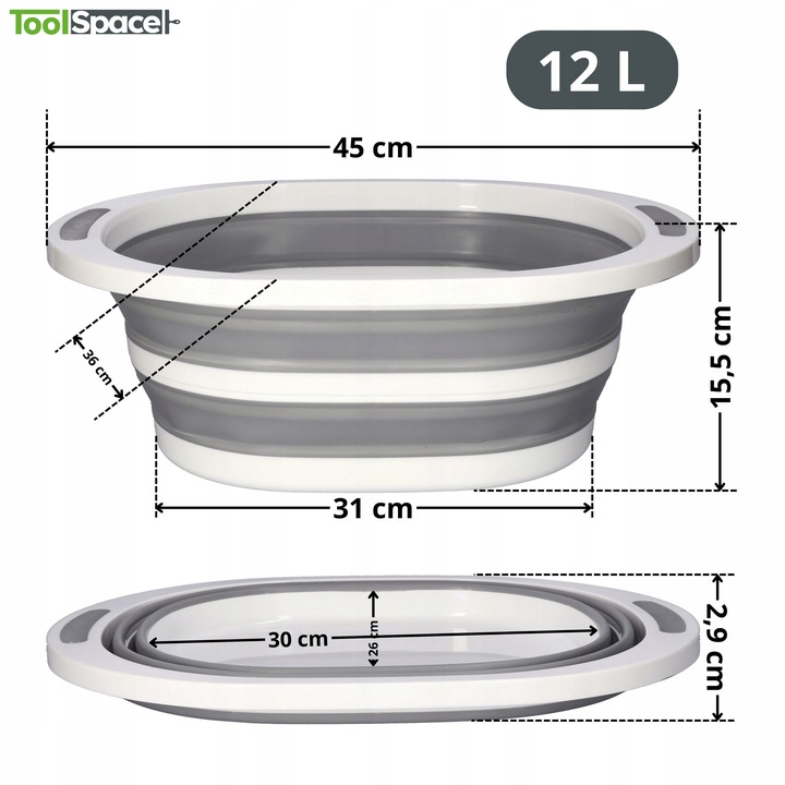 MISKA SKŁADANA SILIKONOWA 12L DO ZLEWU NA KEMPING TURYSTYCZNA