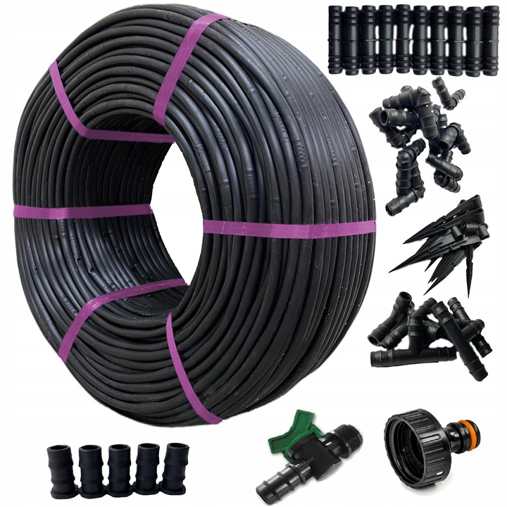 LINIA KROPLUJĄCA NAWADNIANIE KROPELKOWE 50m + 56 elementów Wąż pocący