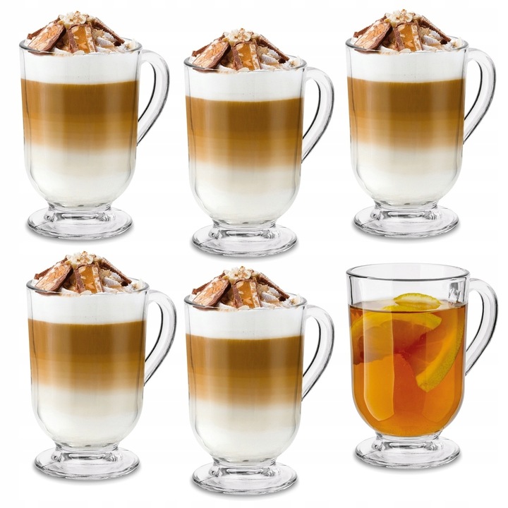 KUBEK do KAWY SZKLANKI z Uchem WYSOKIE Szklane Tadar Latte Mocha 6x300 ml