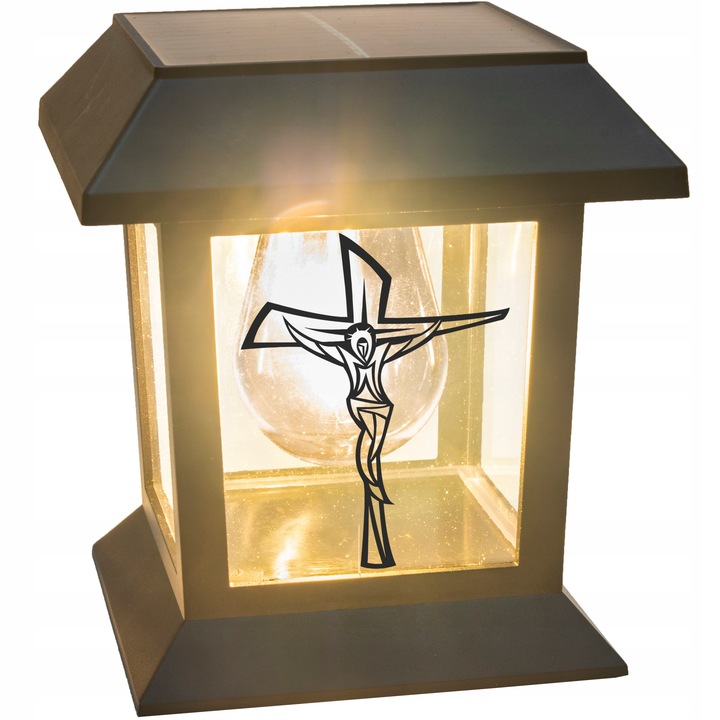 ZNICZ na Grób LED LAMPION Solarny na Cmentarz STATUETKA z KRZYŻEM Nowość