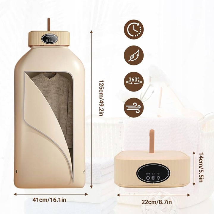 Przenośna Suszarka 600W Składana UV + Cicha 45dB Szybkoschnąca Do