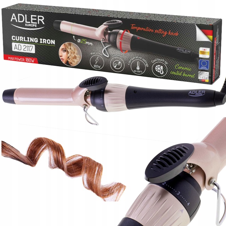 Lokówka do Włosów Ceramiczna do Stylizacji Tradycyjna śred 25mm AD