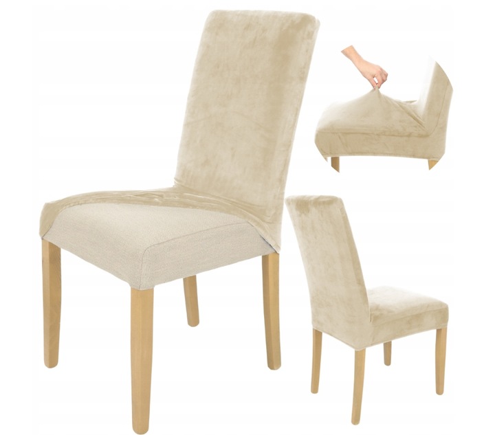 6 SZT POKROWIEC NA KRZESŁO Beż Kaszmirowy WELUR Elastyczny Gruby Pokrowce