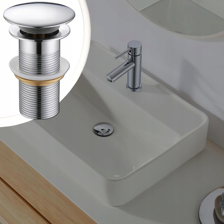 KOREK UMYWALKOWY AUTOMATYCZNY KLIK KLAK AUTO BEZ PRZELEWU SREBRNY