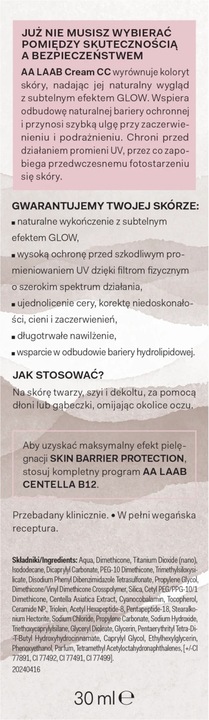 AA LAAB 100% Centella B12 Krem CC korygujący SPF50 nr 02 Medium