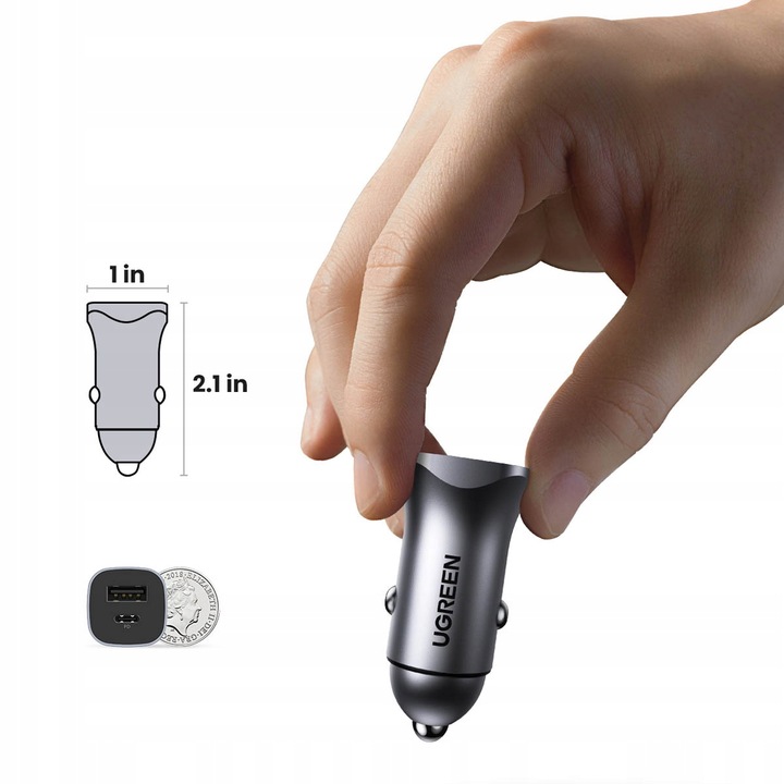 UGREEN SZYBKA ŁADOWARKA SAMOCHODOWA USB-A / USB-C 12-24V 30W
