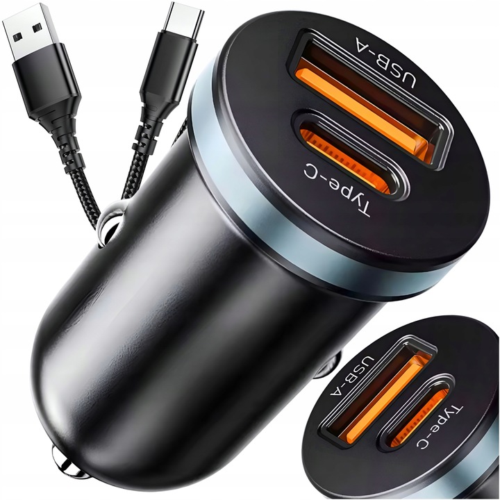 SZYBKA ŁADOWARKA SAMOCHODOWA USB USB-C QC 3.0 PD 30W DO ZAPALNICZKI MOCNA