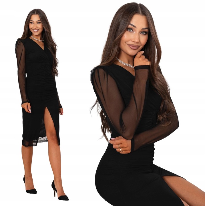 PREMIUM ZMYSŁOWA SEKSI SUKIENKA MIDI MARSZCZENIE POLSKI PRODUKT CZARNA