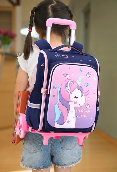 PLECAK SZKOLNY TORNISTER NA KÓŁKACH DO SZKOŁY POJEMNY JEDNOROŻEC WALIZKA