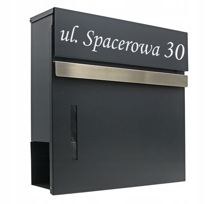 Skrzynka na listy wrzutnia z NUMEREM DOMU ADRESEM DRUK UV ANTRACYT