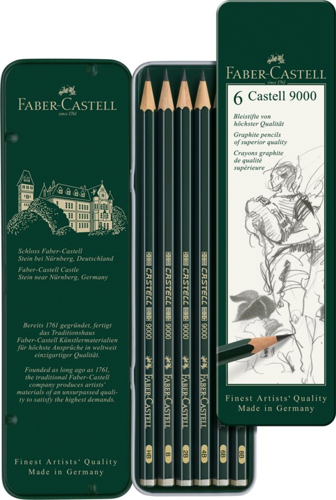 Zestaw ołówków grafitowych Castell 9000 Faber-Castell 6 szt