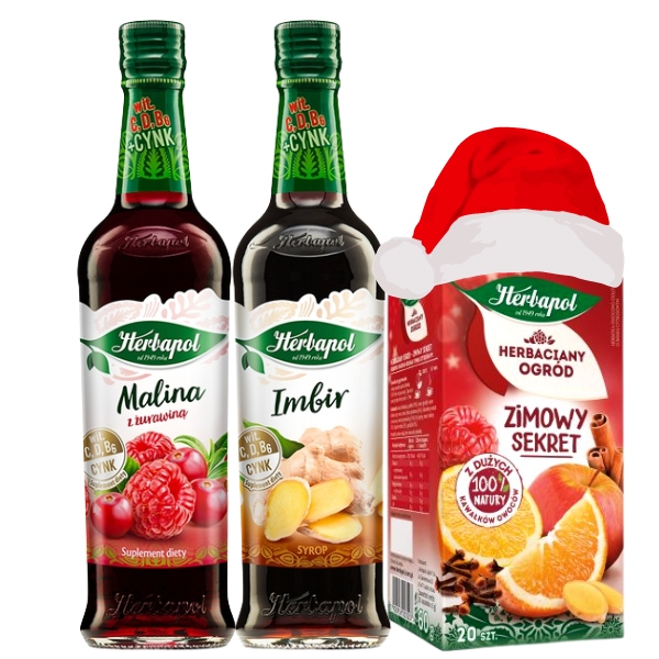 Herbapol zestaw syrop imbir & malina + herbata