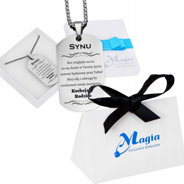Srebrny Nieśmiertelnik Grawer Prezent dla Syna od Rodziców Naszyjnik Męski