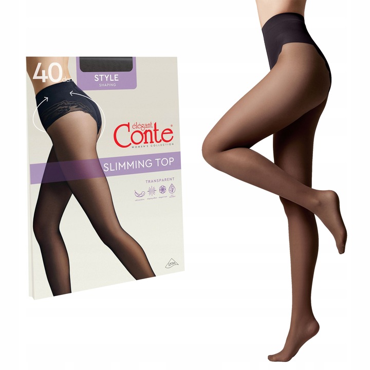Rajstopy damskie wyszczuplające Lycra Conte STYLE 40 DEN czarne rozmiar 4