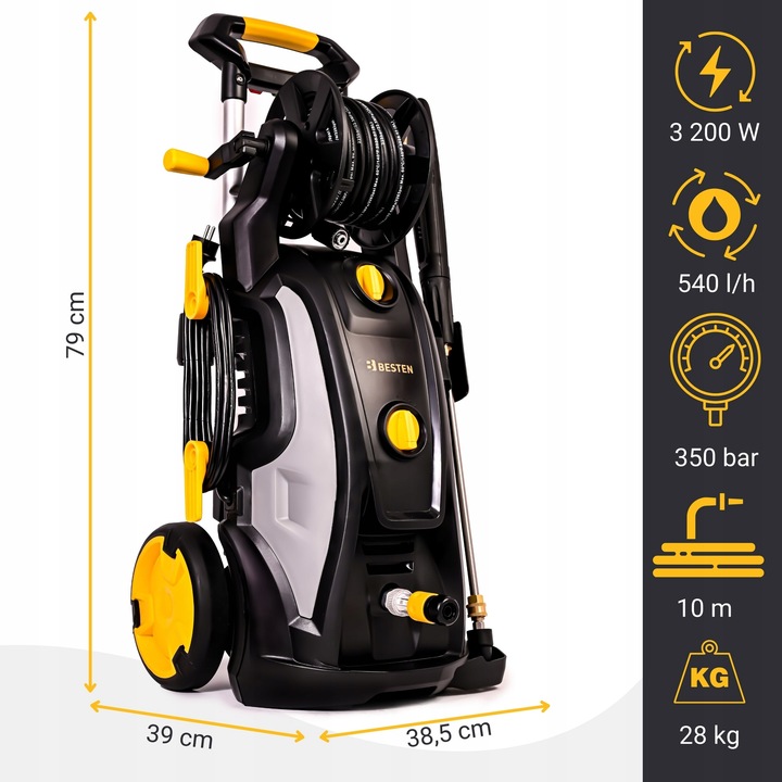 Myjka ciśnieniowa pompa mosiężna 3200W Indukcja 350bar ZESTAW PRO