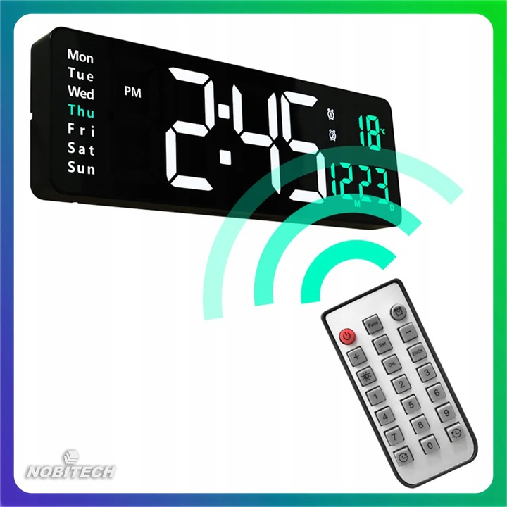 ZEGAR ŚCIENNY ELEKTRONICZNY BUDZIK CYFROWY DUŻY PILOT 10 POZIOMÓW
