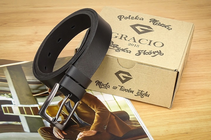 PASEK MĘSKI SKÓRZANY GRACIO DO SPODNI SKÓRA DŁUGOŚĆ PASKA 150 CM PREZENT