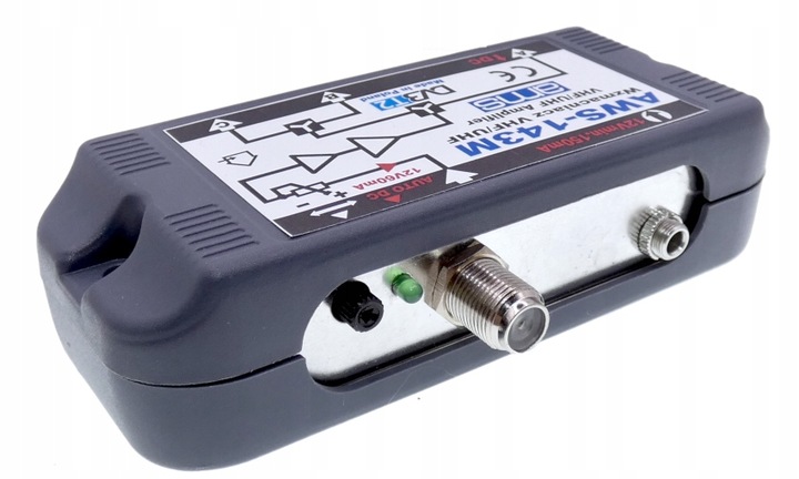 Wzmacniacz antenowy DVB-T2 budynkowy do 3 TV AWS-143M + zasilacz AMS