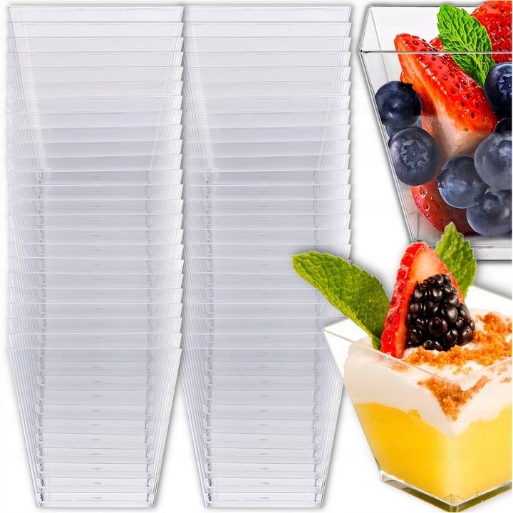 KUBEK PUCHARKI NA PRZEKĄSKI DESERY 200ML 50SZT POJEMNIK NA DESER KWADRATOWY