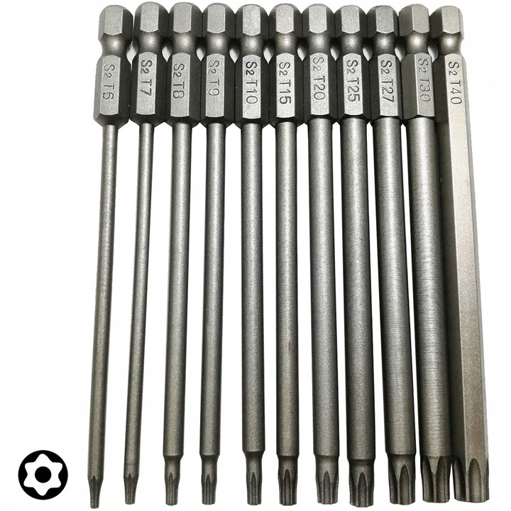 11X DŁUGIE BITY TORX KLUCZE - ZESTAW BITÓW 100mm T6 T15 T20 T25 T27